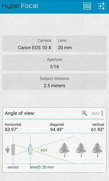 Hyperfocal distance Android App