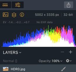 Aurora HDR 2019 Histogram and Layers