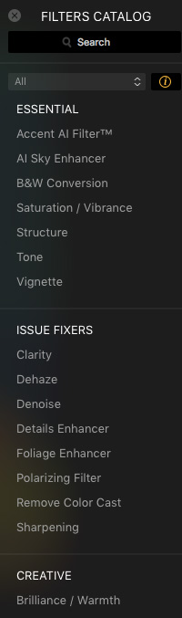 Luminar Flex Filter Options