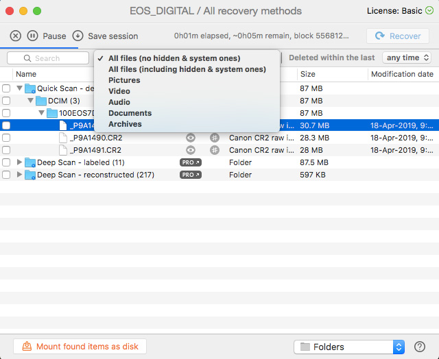 Disk Drill in Scannin Mode to Recover Deleted Photos from SD card