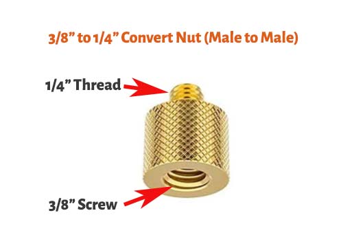 3by8 inch to 1by4 inch Convert Nut Male to Male
