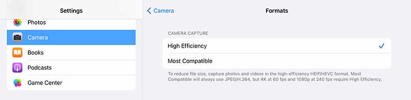 Change HEIC file format in iPhone iPad