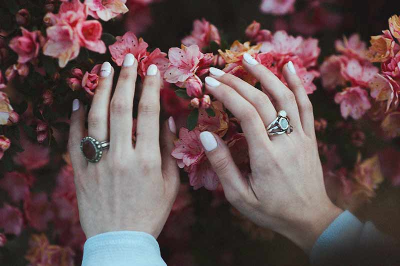 photographie d'ongles avec des fleurs